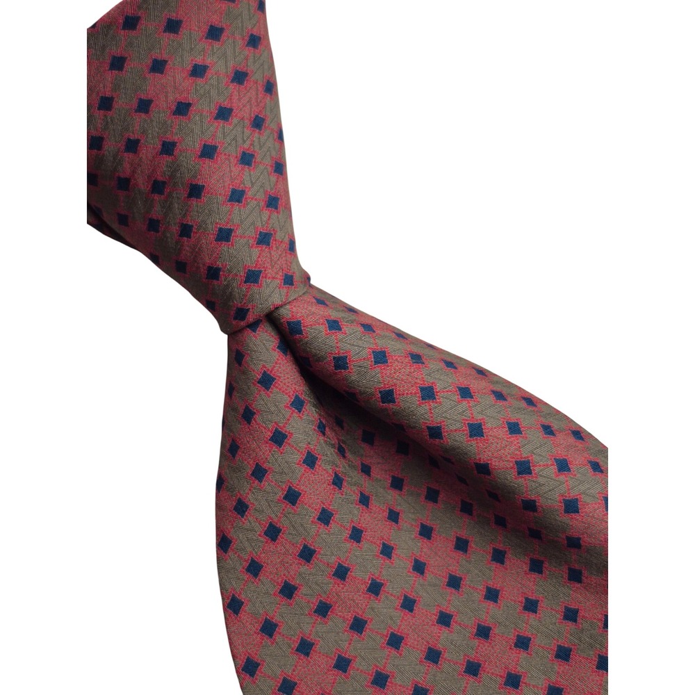 Giorgio Armani Cravatte Silk Tie Red Blue Geometric Diamond Pattern Italy